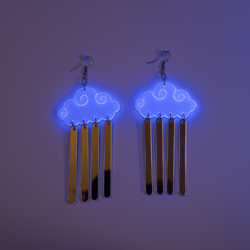 Handmade acrylic UV cloud mirror drop earrings